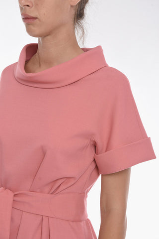 BOUTIQUE Wool Blend Short-sleeved Dress with Self-tie Detailing