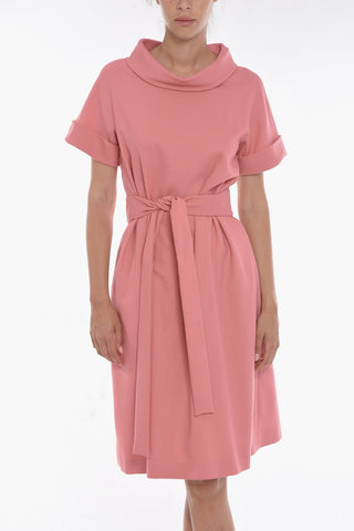 BOUTIQUE Wool Blend Short-sleeved Dress with Self-tie Detailing