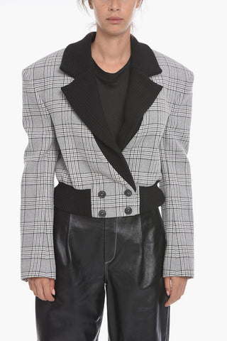 Cropped CORUNA Double-breasted Blazer with Glen-check Motif