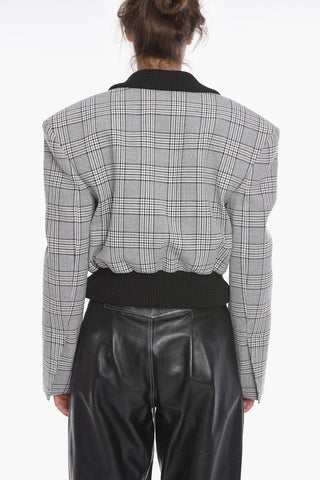 Cropped CORUNA Double-breasted Blazer with Glen-check Motif