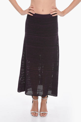 Silk Blend Midi Skirt with Elastic Waistband