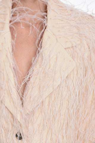 크롭 더블 브레스트 블레이저 MONICA 깃털 디테일