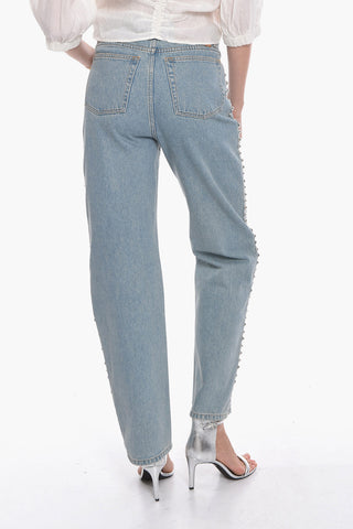 Jeans a Gamba Ampia con Applicazione Borchie