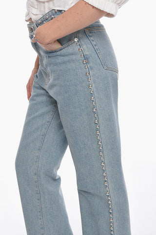 Jeans a Gamba Ampia con Applicazione Borchie