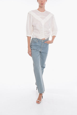 Jeans a Gamba Ampia con Applicazione Borchie