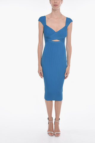 Crossover Neckline Ribbed Midi Dress