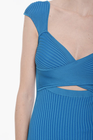 Crossover Neckline Ribbed Midi Dress