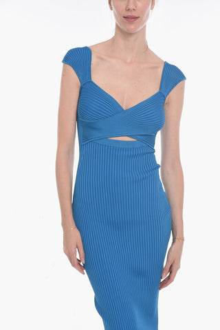 Crossover Neckline Ribbed Midi Dress