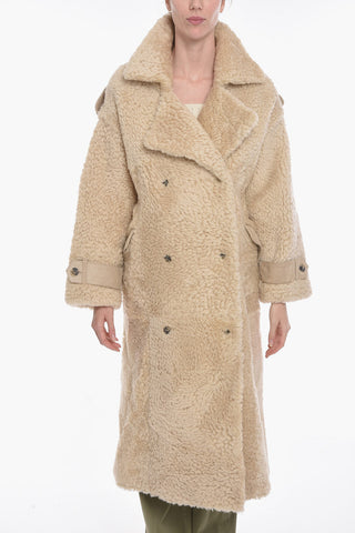 Double-breasted JORDAN Shearling Coat with Perforated Suede Details