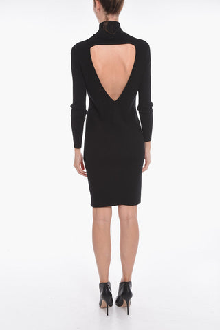 Wool Turtleneck Dress with Neckline on the Back