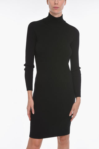 Wool Turtleneck Dress with Neckline on the Back
