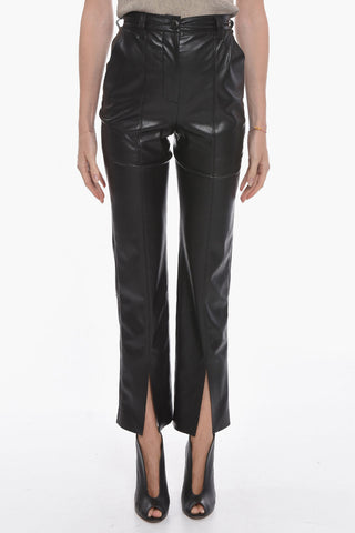 Vegan-leather High-waisted Pants with Bottom Slits