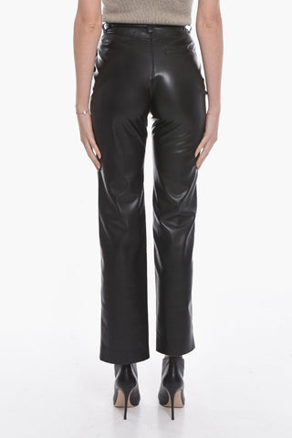 Vegan-leather High-waisted Pants with Bottom Slits