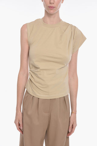 Crew Neck T-Shirt with Draped Sleeve