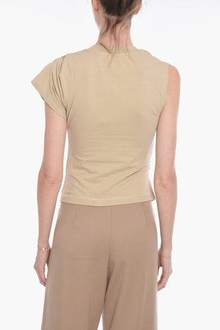 Crew Neck T-Shirt with Draped Sleeve