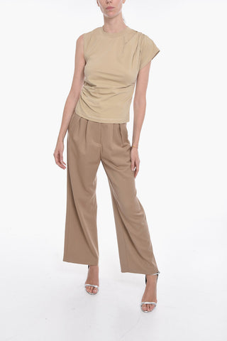 Crew Neck T-Shirt with Draped Sleeve