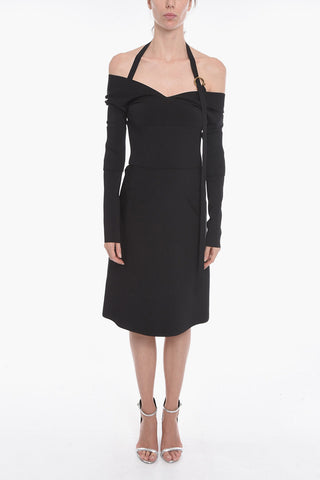 Ribbed Detail Off-shoulder Sheath Dress