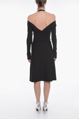 Ribbed Detail Off-shoulder Sheath Dress