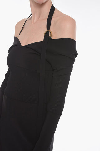 Ribbed Detail Off-shoulder Sheath Dress