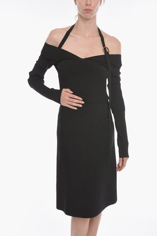 Ribbed Detail Off-shoulder Sheath Dress