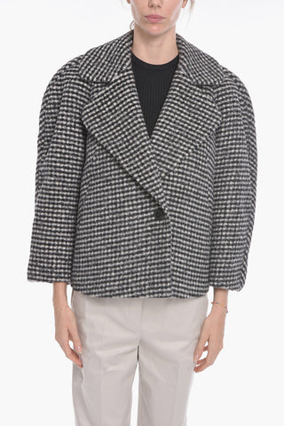 Houndstooth Wool Blend Short Coat