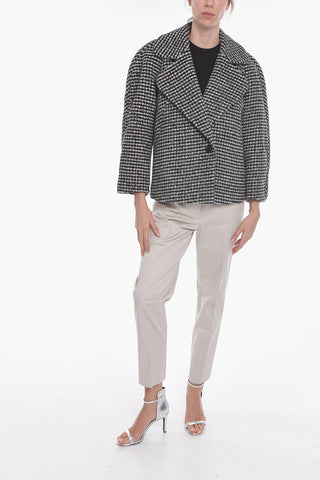 Houndstooth Wool Blend Short Coat