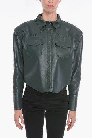 Soft-leather ERSKINE Cropped Shirt with Padded Shoulders