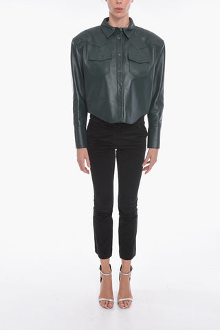Soft-leather ERSKINE Cropped Shirt with Padded Shoulders