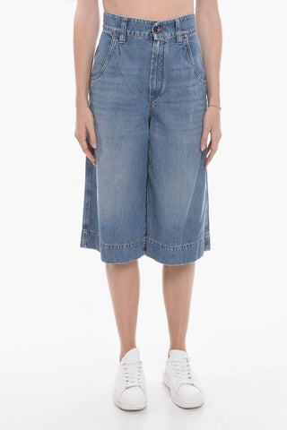Jeans Crop a Gamba Ampia con Dettaglio Monile