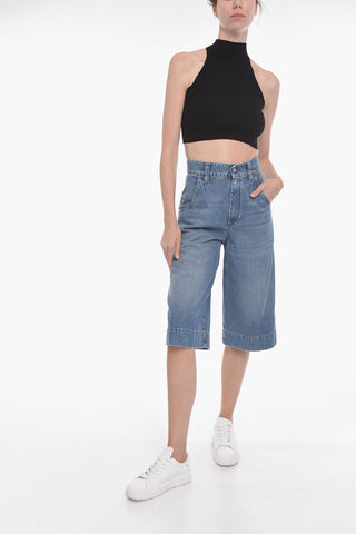 Jeans Crop a Gamba Ampia con Dettaglio Monile