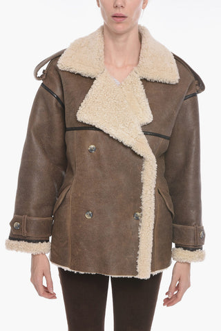 Grained-leather JORDAN Double-breasted Shearling Coat