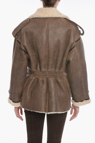 Grained-leather JORDAN Double-breasted Shearling Coat