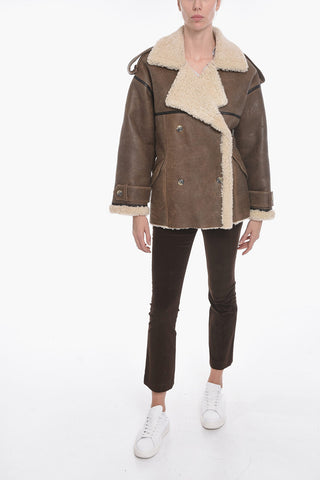 Grained-leather JORDAN Double-breasted Shearling Coat