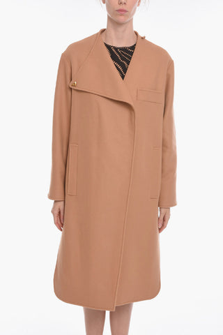 Cappotto in Misto Lana con Chiusura Asimmetrica e Applicazione Logo
