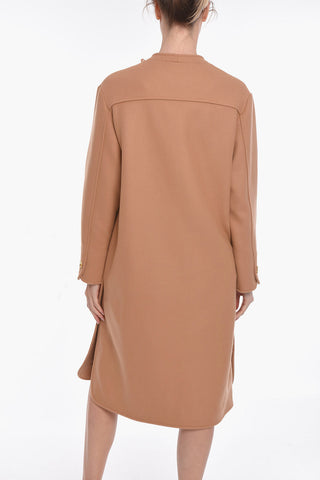 Cappotto in Misto Lana con Chiusura Asimmetrica e Applicazione Logo