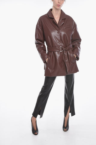 Vegan Leather Coat with Belt