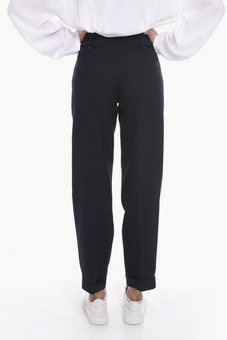 Double-pleated Cotton Blend Pants with Belt Loops
