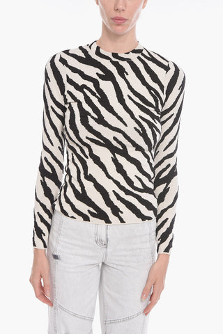 Top a Maniche Lunghe in Tessuto Stretch Zebrato
