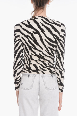 Top a Maniche Lunghe in Tessuto Stretch Zebrato