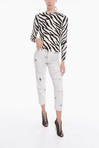 Top a Maniche Lunghe in Tessuto Stretch Zebrato