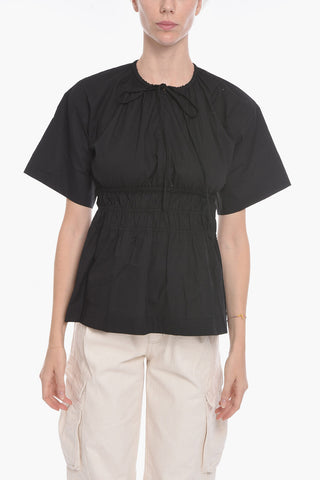 Blusa in Cotone con Elastico in Vita e Dettaglio Cut-out