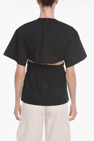 Blusa in Cotone con Elastico in Vita e Dettaglio Cut-out