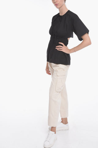 Blusa in Cotone con Elastico in Vita e Dettaglio Cut-out