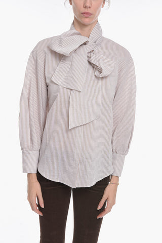 Tie Neck Shirt with Lurex Stripe Motif