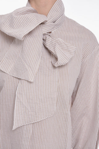 Tie Neck Shirt with Lurex Stripe Motif