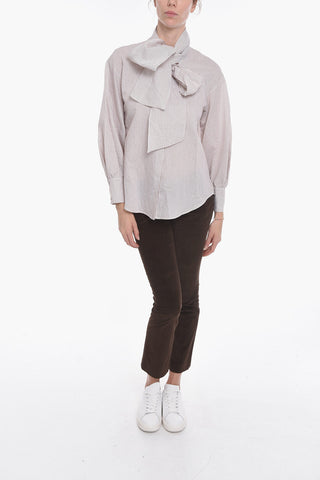 Tie Neck Shirt with Lurex Stripe Motif