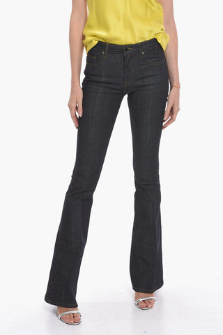 Dark-washed Flared Denims with Mid Waist
