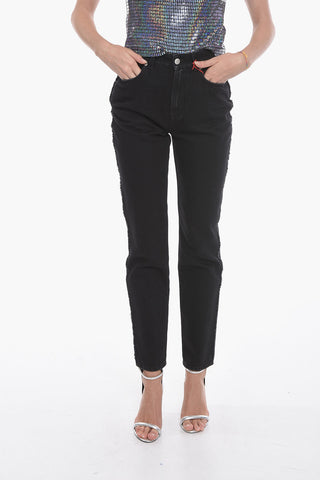 High-waisted Denims with Straight-leg and Side Fringe 17cm