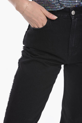 High-waisted Denims with Straight-leg and Side Fringe 17cm