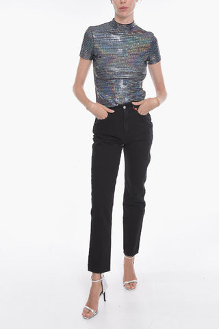 High-waisted Denims with Straight-leg and Side Fringe 17cm